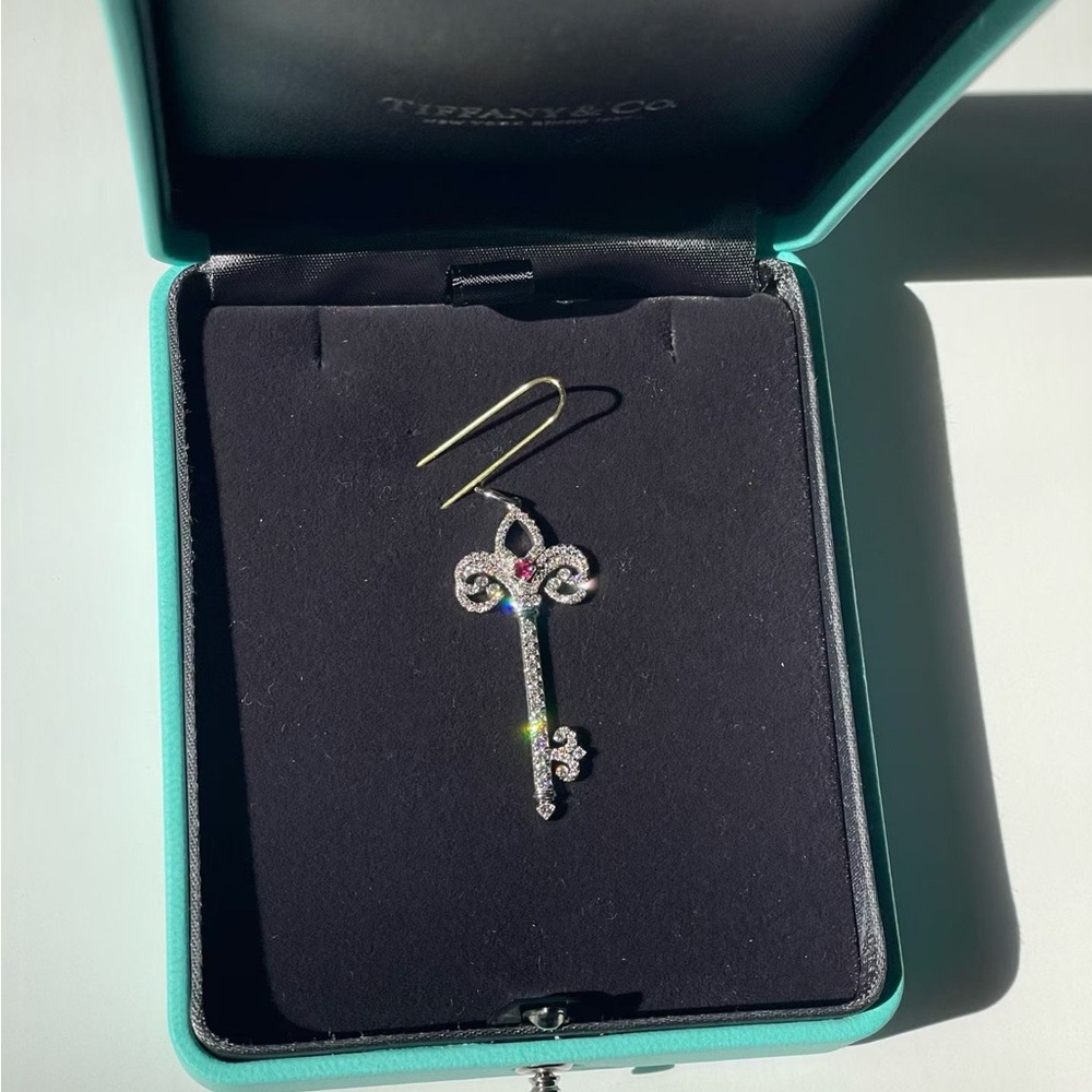 TIFFANY&Co. Pt950 Platinum Ruby Diamond Fleur De Lis Key Pendent
